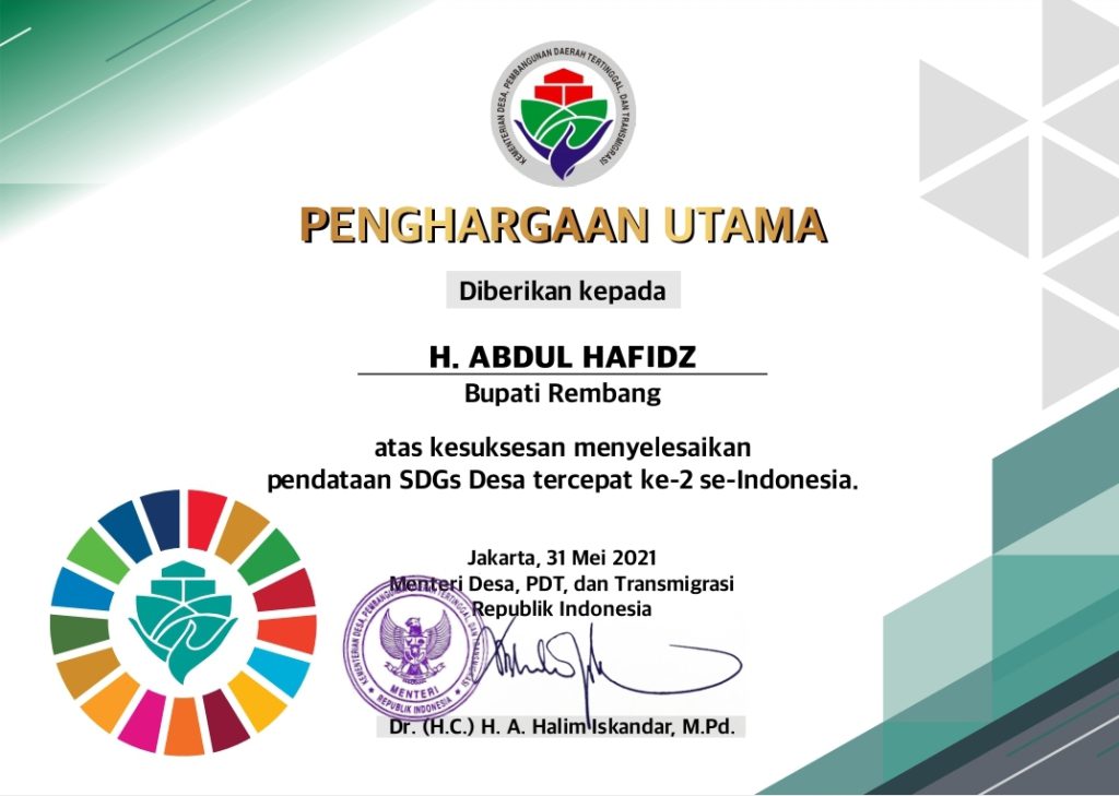 Selesaikan Pendataan SDGs Desa Tercepat ke-2 se-Indonesia, Bupati Terima Penghargaan